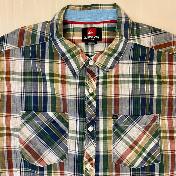 QUICKSILVER plaid multi-color long-sleeve collared 2-pocket shirt sz L - Picture 2 of 9